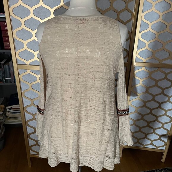 Free People Size S Beige For The Love of Flowers Boho Cold Shoulder Tunic Top - Picture 9 of 16